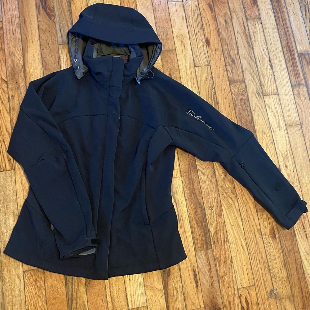 Salomon Fleece Lined Hooded Ski Jacket Black Medium Winter Coat - Picture 2 of 8